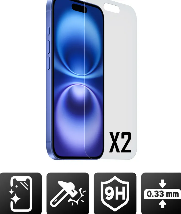 AKASHI 2 VERRES TREMPES P/IPH 16< Téléphone Mobile