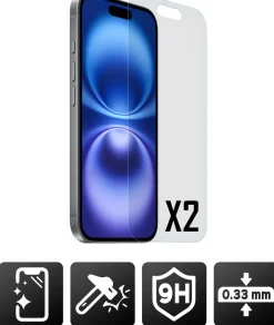 AKASHI 2 VERRES TREMPES P/IPH 16 PLUS< Téléphone Mobile