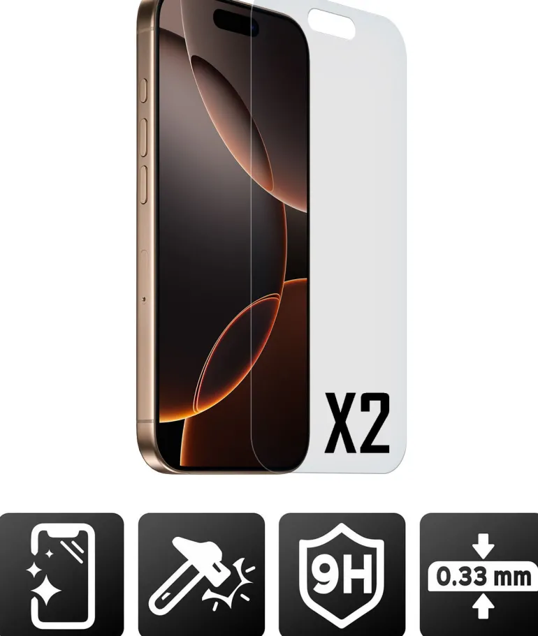 AKASHI 2 VERRES TREMPES P/IPH 16 PRO MAX< Téléphone Mobile