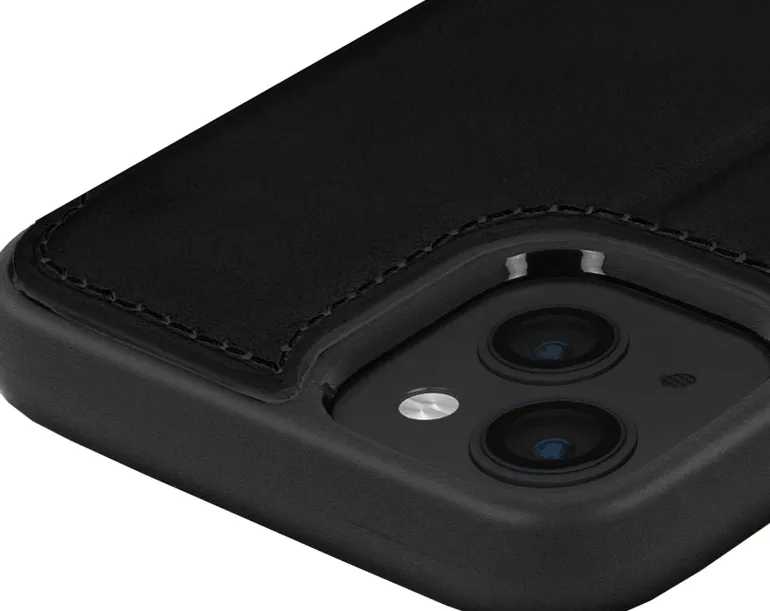 AKASHI coque cuir italien noir p/iph 14 plus< Téléphone Mobile