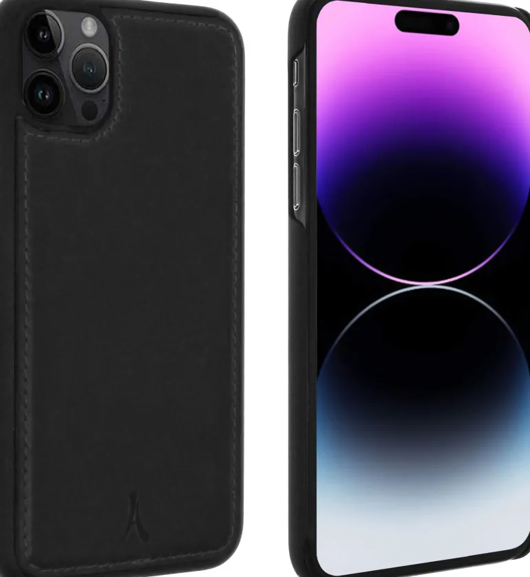 AKASHI coque noir cuir italien p/ip 14 pro max< Téléphone Mobile