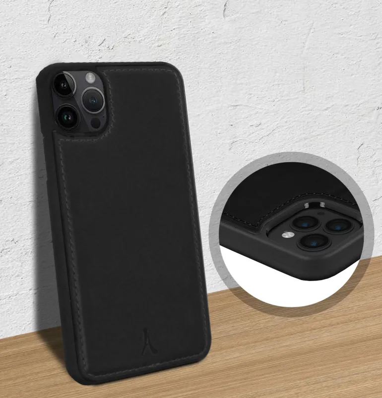 AKASHI coque noir cuir italien p/ip 14 pro max< Téléphone Mobile