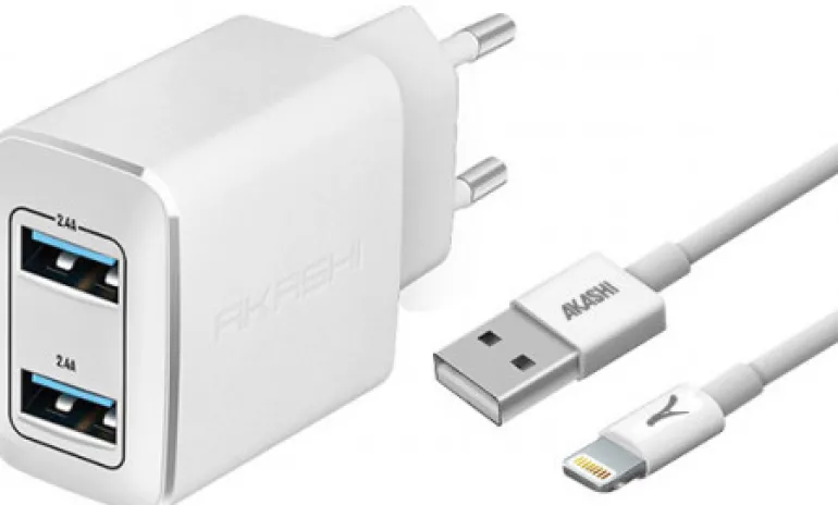 AKASHI C/SECT BLC 2A4 USB+CAB1M LIGHTNING< Téléphone Mobile
