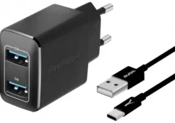 AKASHI c/secteur 2usb + cable usb-c noir< Téléphone Mobile