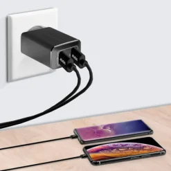 AKASHI c/secteur 2usb + cable usb-c noir< Téléphone Mobile