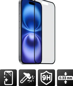 AKASHI VERRE INTEGRAL NOIR P/IPH 16 PLUS< Téléphone Mobile