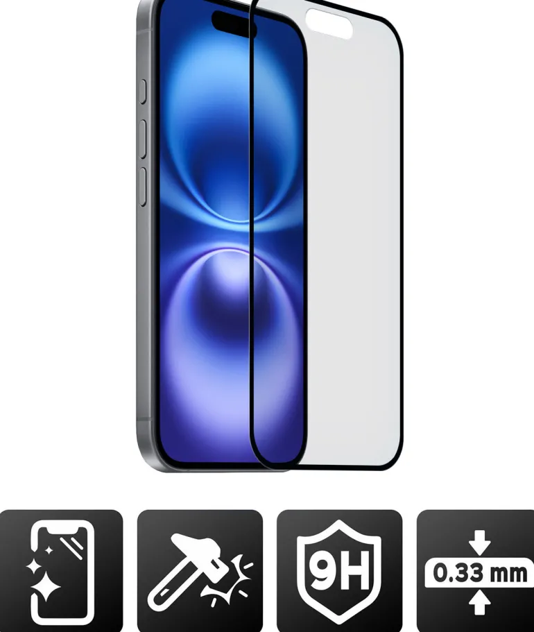AKASHI VERRE INTEGRAL NOIR P/IPH 16 PLUS< Téléphone Mobile