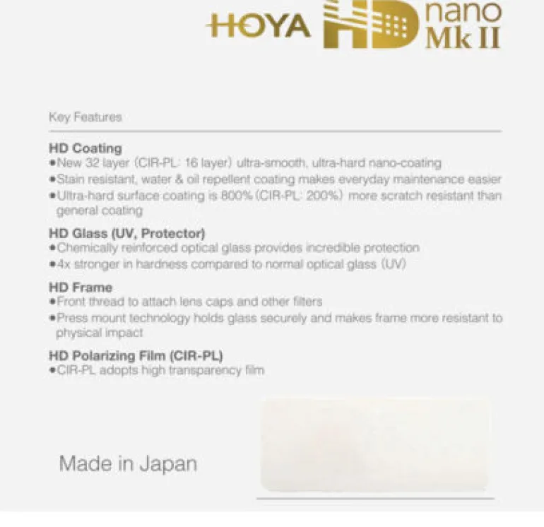 HOYA FILTRE UV HD NANO MK II 77MM< Filtres