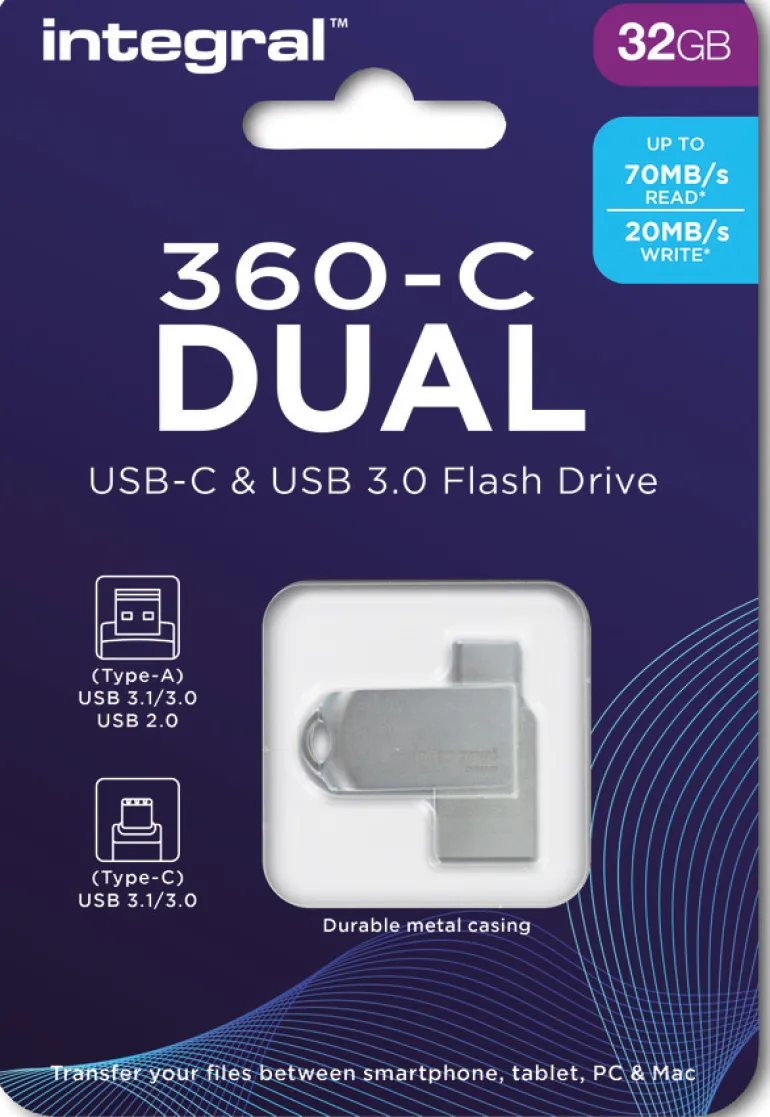 INTEGRAL cle 32gb usb3.0 + type-c dual 360.< Stockage
