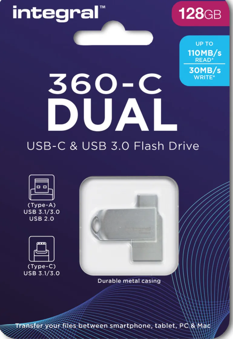 INTEGRAL cle 128gb usb3.0 + type-c dual 360.< Stockage