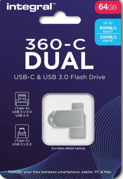 INTEGRAL cle 64gb usb3.0 + type-c dual 360.< Stockage