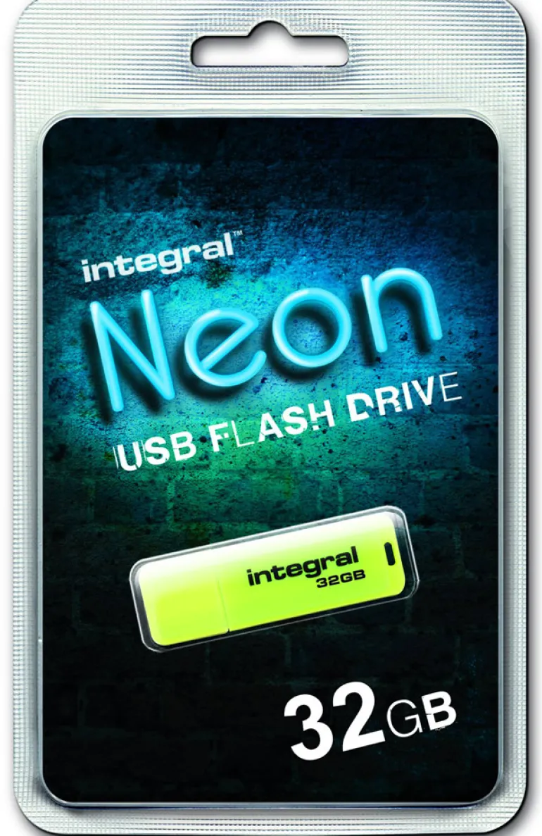 INTEGRAL cle usb fluo jaune 32go.< Stockage