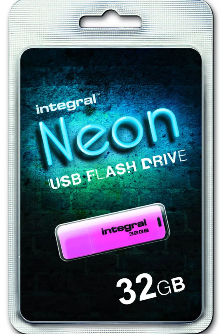 INTEGRAL cle usb fluo rose 32go.< Stockage