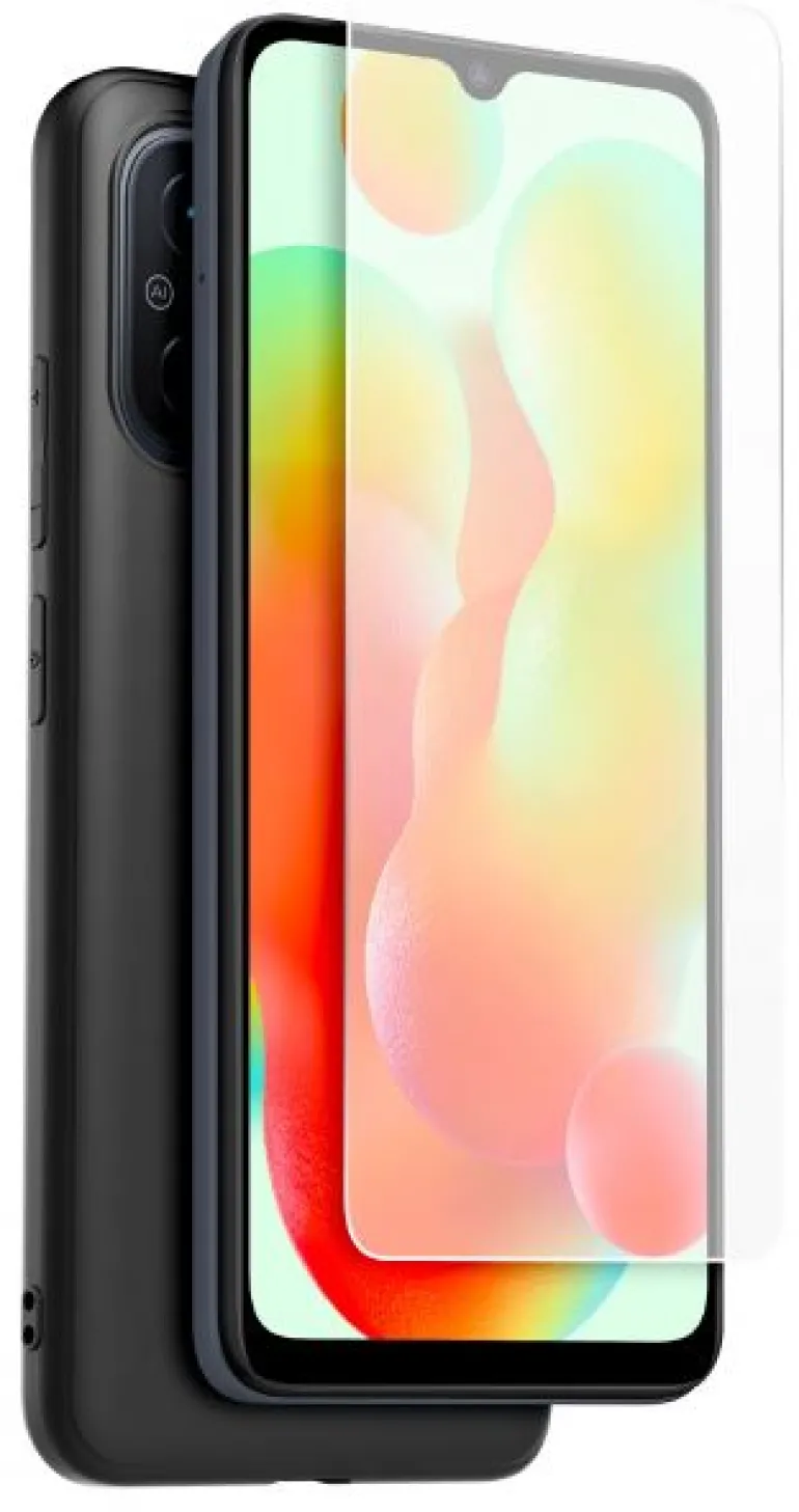 XIAOMI coque noir tpu + verre trempe redmi 12c< Téléphone Mobile