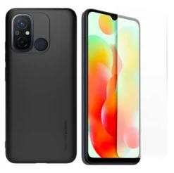 XIAOMI coque noir tpu + verre trempe redmi 12c< Téléphone Mobile