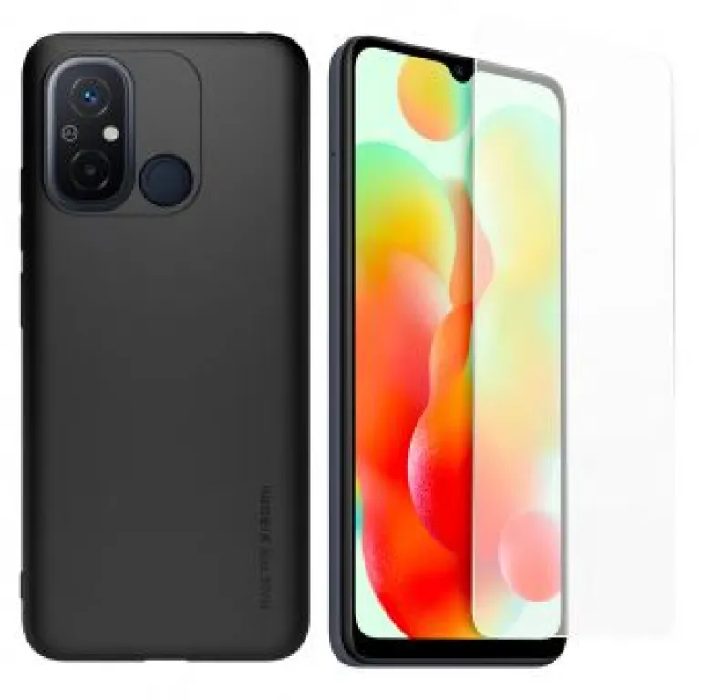 XIAOMI coque noir tpu + verre trempe redmi 12c< Téléphone Mobile
