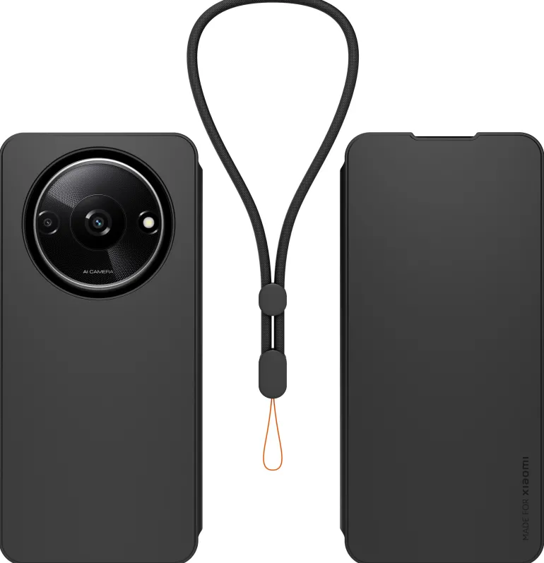 XIAOMI etui folio noir + dragonne redmi 14c< Téléphone Mobile